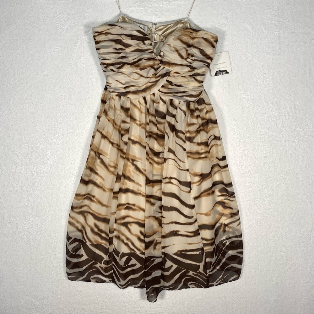 New Donna Morgan Size 10 Animal Print Silk Strapless Fit Flare Cocktail Mob Wife